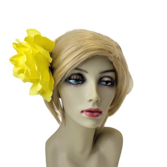 Yellow Flower Hair Accessory Floral Fascinator Rose Corsage Rose Brooch Pin - Picture 2 of 9